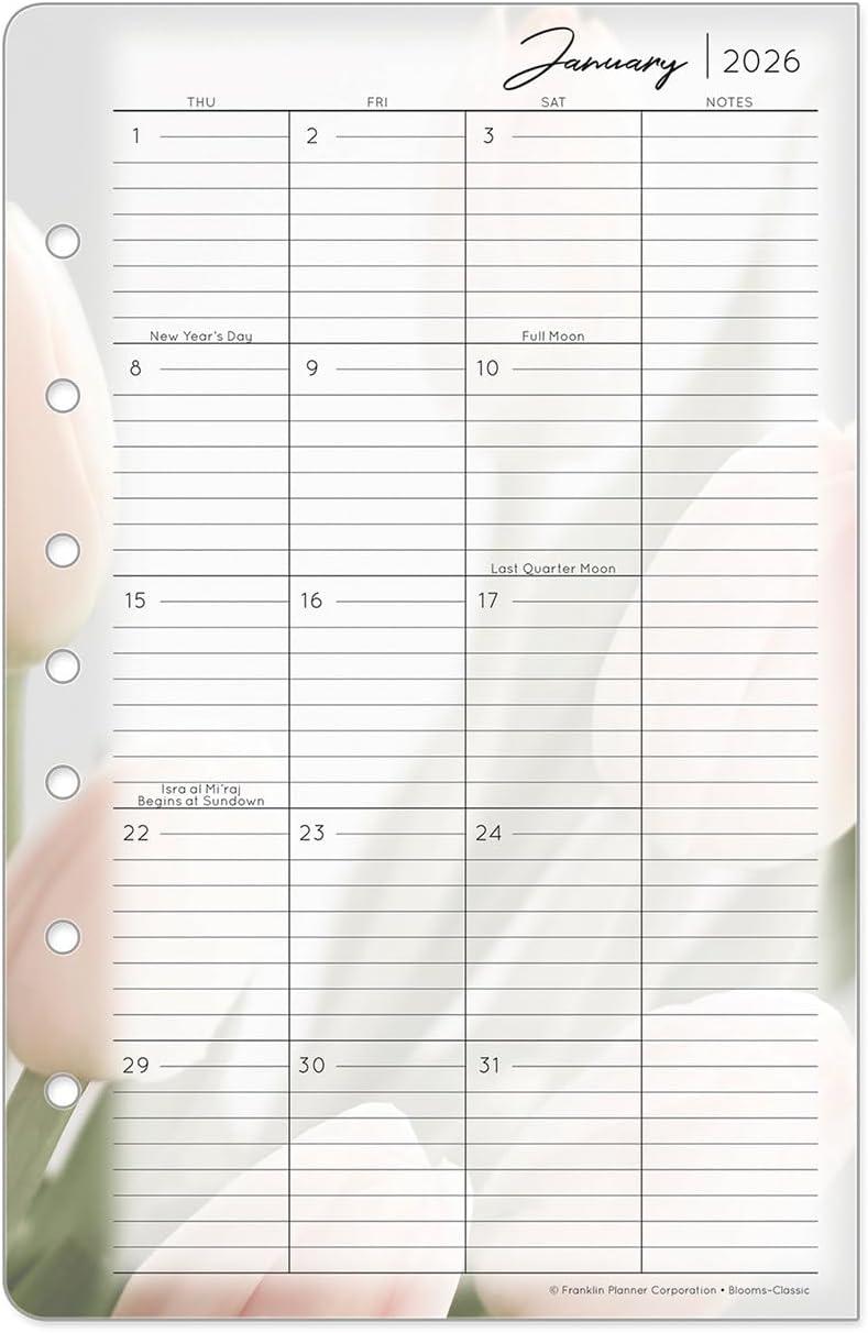 image:imageFranklinCovey Blooms Two Page Monthly Calendar Tabs for RingBound FranklinCovey Planners Monarch Jan 2026 Dec 2026Jan 2026 Dec 2026
