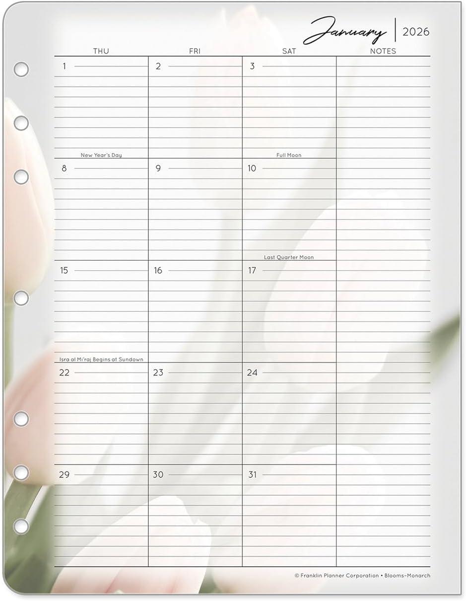 image:imageFranklinCovey Blooms Two Page Monthly Calendar Tabs for RingBound FranklinCovey Planners Monarch Jan 2026 Dec 2026Jan 2026 Dec 2026