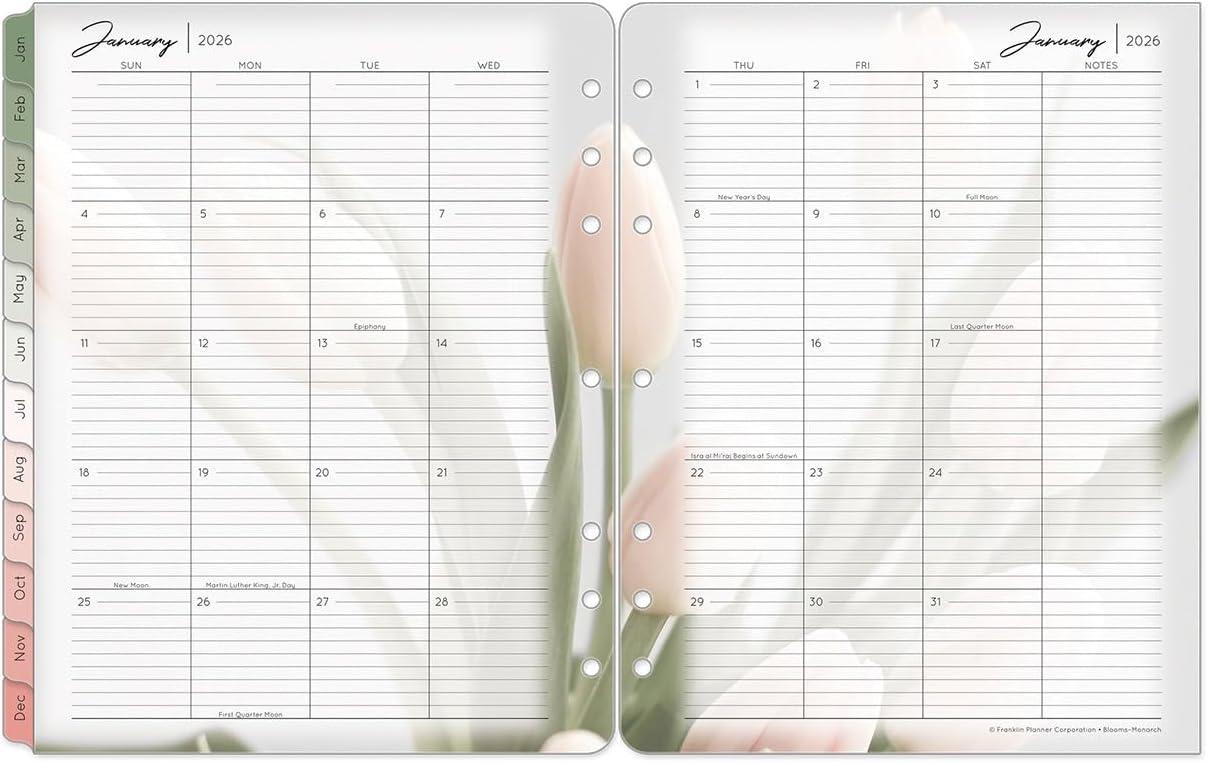 image:imageFranklinCovey Blooms Two Page Monthly Calendar Tabs for RingBound FranklinCovey Planners Monarch Jan 2026 Dec 2026Jan 2026 Dec 2026