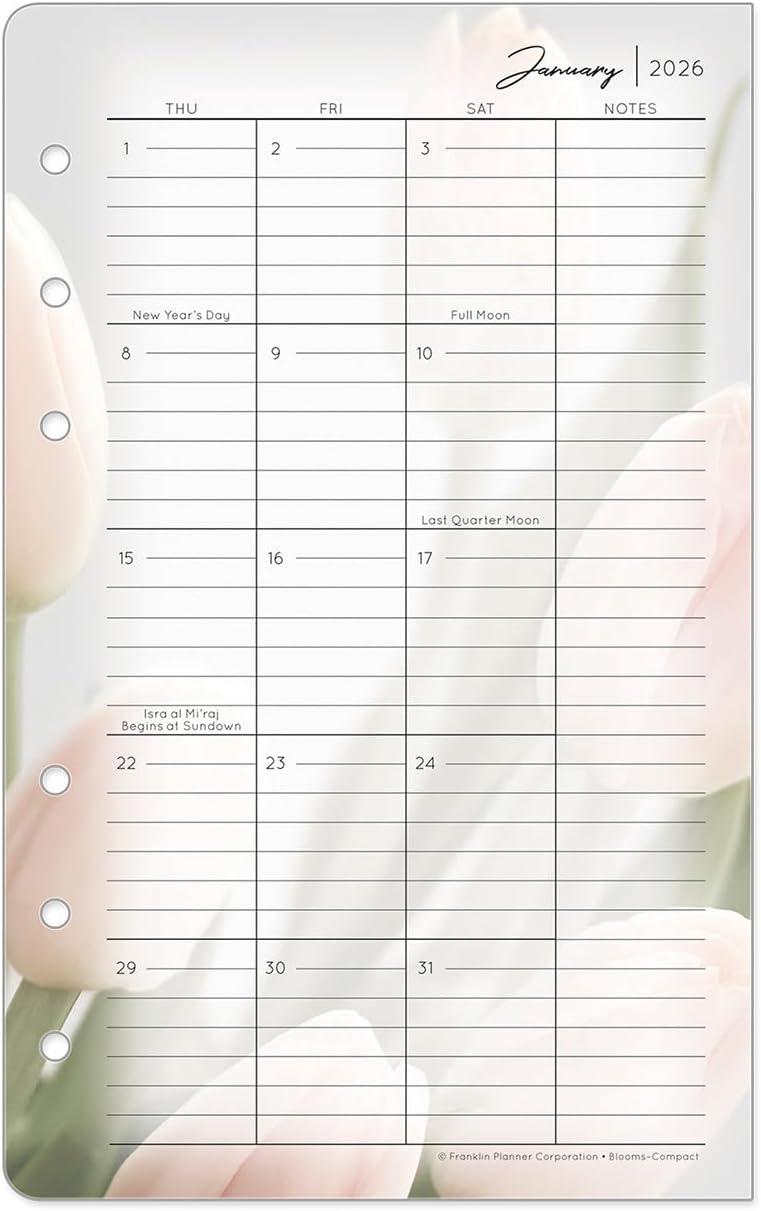 image:imageFranklinCovey Blooms Two Page Monthly Calendar Tabs for RingBound FranklinCovey Planners Monarch Jan 2026 Dec 2026Jan 2026 Dec 2026