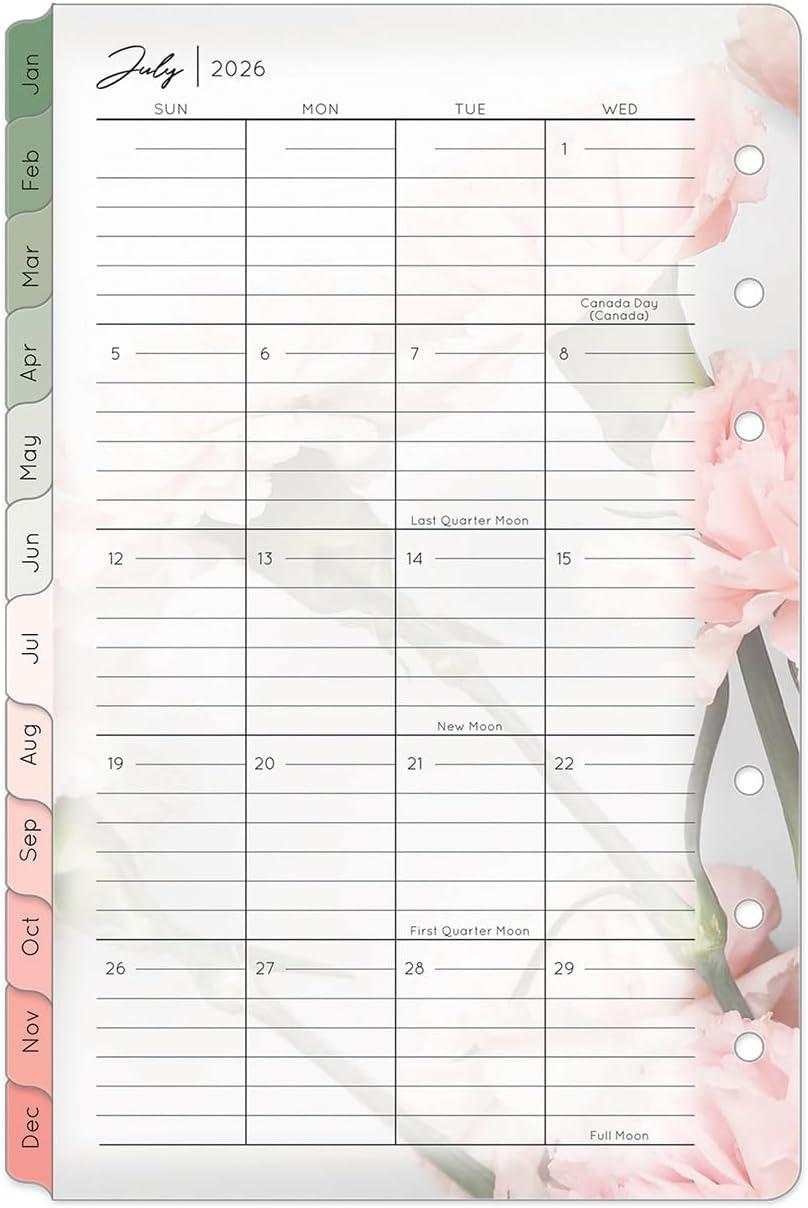 image:imageFranklinCovey Blooms Two Page Monthly Calendar Tabs for RingBound FranklinCovey Planners Monarch Jan 2026 Dec 2026Jul 2026 Jun 2027