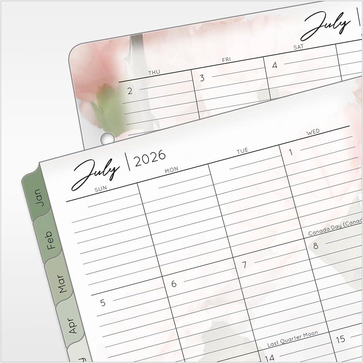 image:imageFranklinCovey Blooms Two Page Monthly Calendar Tabs for RingBound FranklinCovey Planners Monarch Jan 2026 Dec 2026Jul 2026 Jun 2027