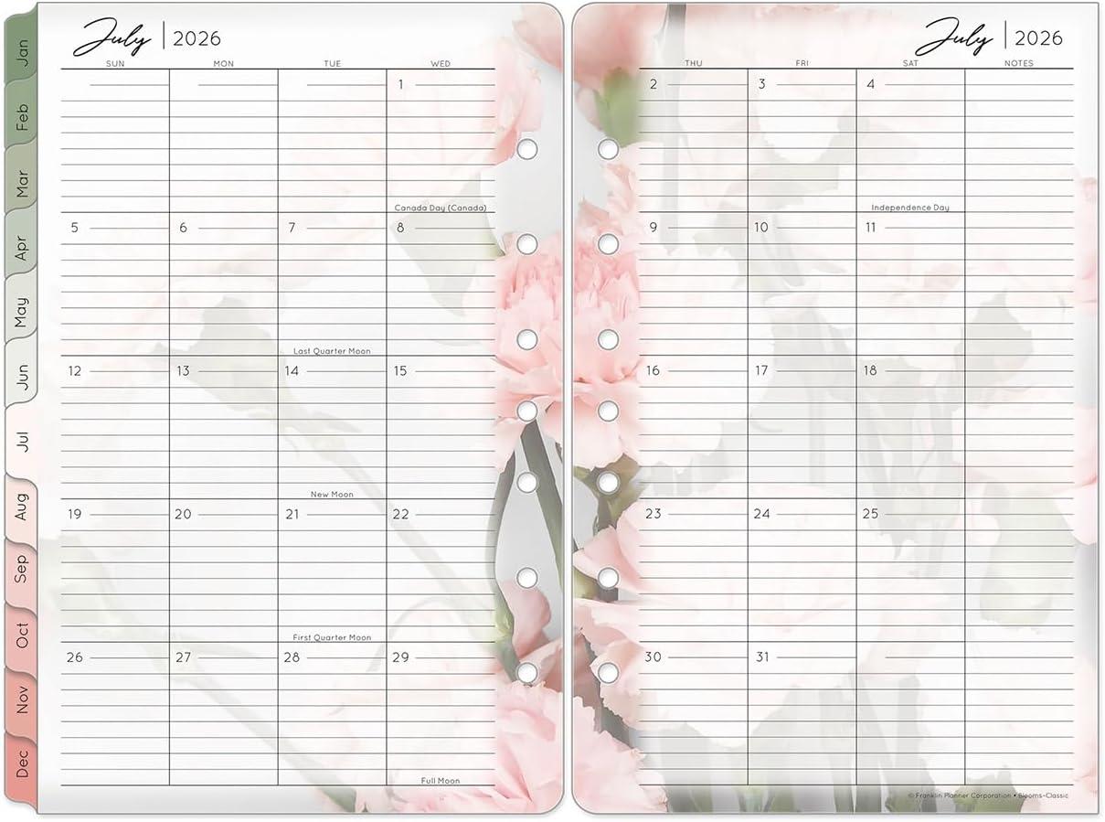 image:imageFranklinCovey Blooms Two Page Monthly Calendar Tabs for RingBound FranklinCovey Planners Monarch Jan 2026 Dec 2026Jul 2026 Jun 2027