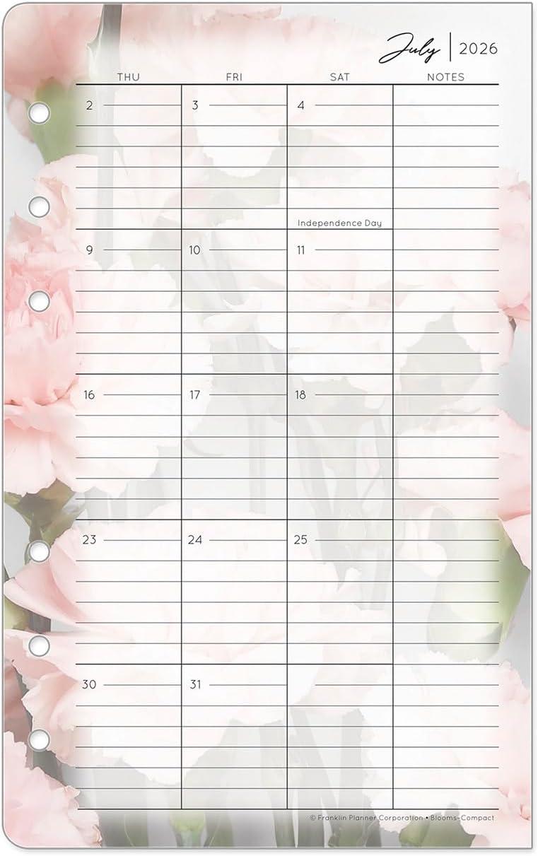 image:imageFranklinCovey Blooms Two Page Monthly Calendar Tabs for RingBound FranklinCovey Planners Monarch Jan 2026 Dec 2026Jul 2026 Jun 2027
