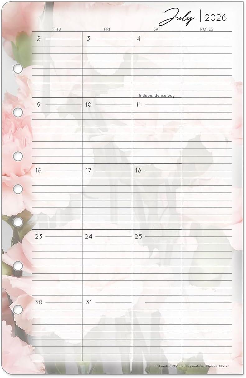 image:imageFranklinCovey Blooms Two Page Monthly Calendar Tabs for RingBound FranklinCovey Planners Monarch Jan 2026 Dec 2026Jul 2026 Jun 2027