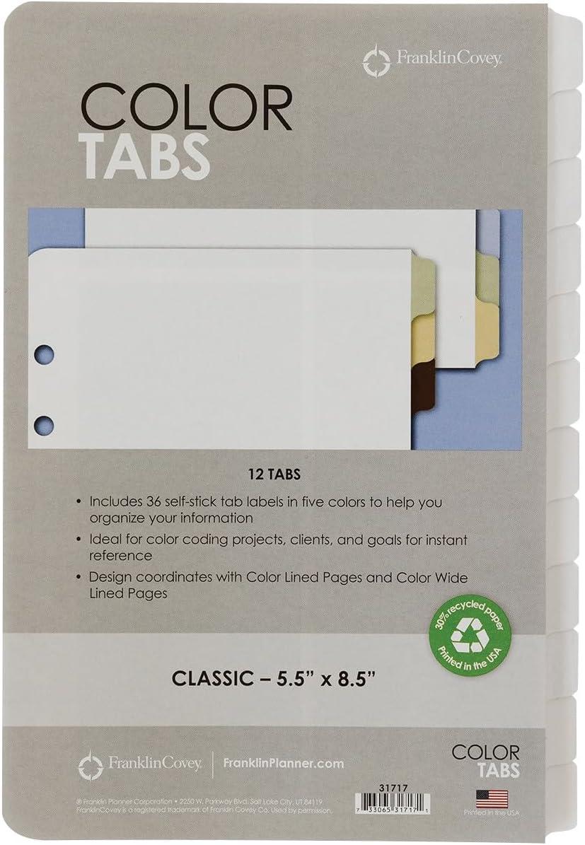 image:imageFranklinCovey Color Tabs for RingBound FranklinCovey Planners Personalize Your Color Tabbing System Compact 12 TabsClassic Size