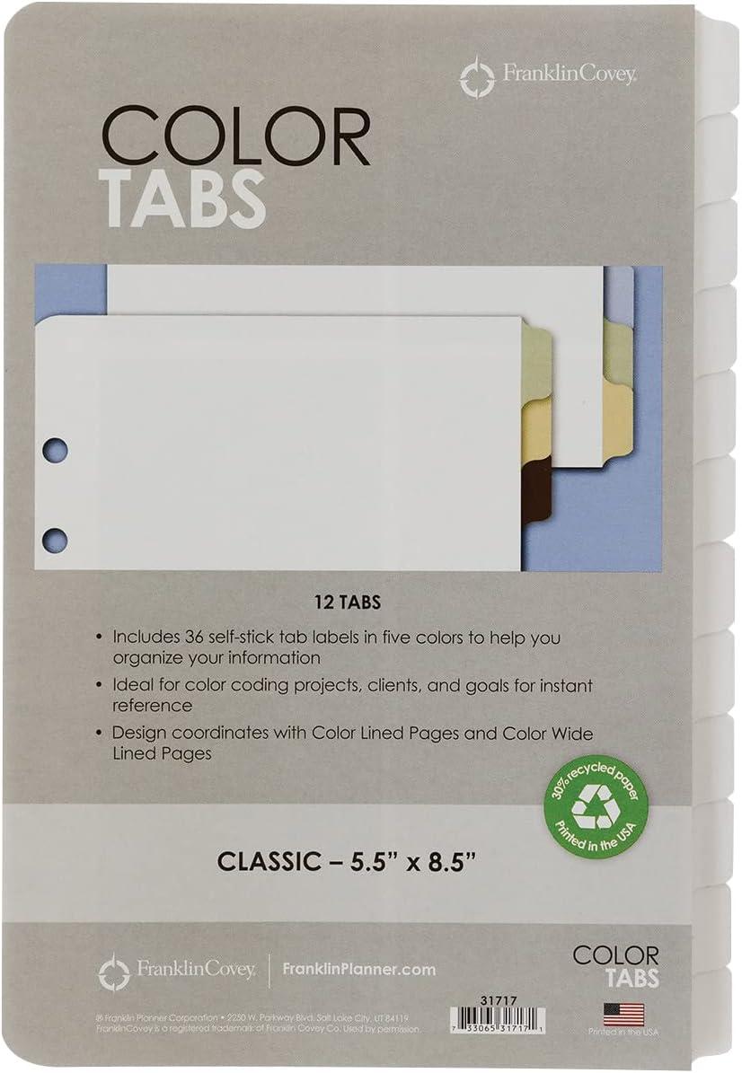 image:imageFranklinCovey Color Tabs for RingBound FranklinCovey Planners Personalize Your Color Tabbing System Compact 12 TabsClassic Size