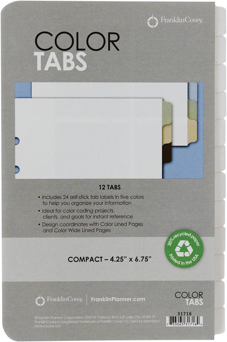 image:imageFranklinCovey Color Tabs for RingBound FranklinCovey Planners Personalize Your Color Tabbing System Compact 12 TabsCompact Size