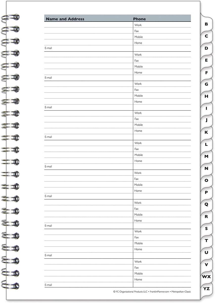 image:imageFranklinCovey Compass WireBound AddressPhone Book with Tabs Record Emails Phone Numbers and Addresses Classic 112 Pages 24 TabsClassic Size