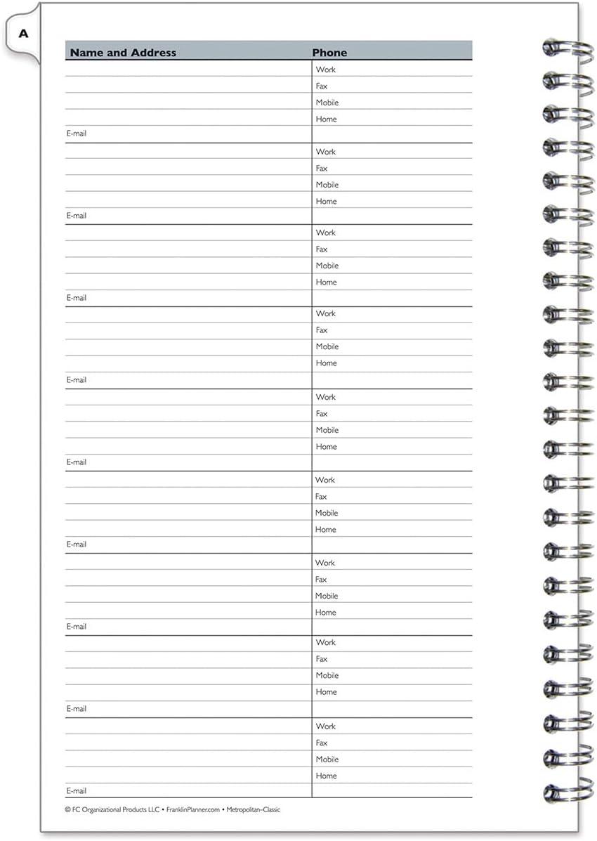 image:imageFranklinCovey Compass WireBound AddressPhone Book with Tabs Record Emails Phone Numbers and Addresses Classic 112 Pages 24 TabsClassic Size