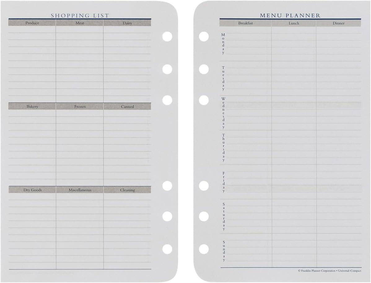 image:imageFranklinCovey Menu Planner Shopping List for RingBound FranklinCovey Planners Plan Menus and Shopping Lists Expansion Pages Classic 50 SheetsCompact Size