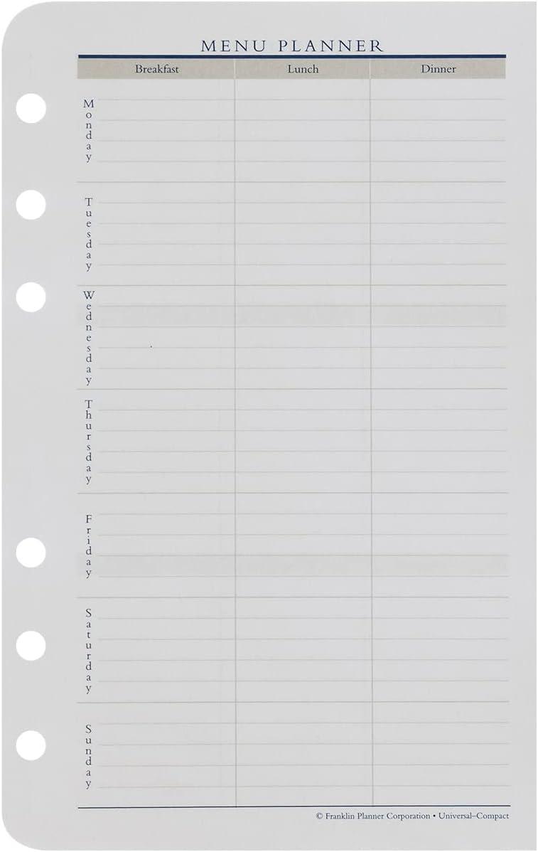 image:imageFranklinCovey Menu Planner Shopping List for RingBound FranklinCovey Planners Plan Menus and Shopping Lists Expansion Pages Classic 50 SheetsCompact Size