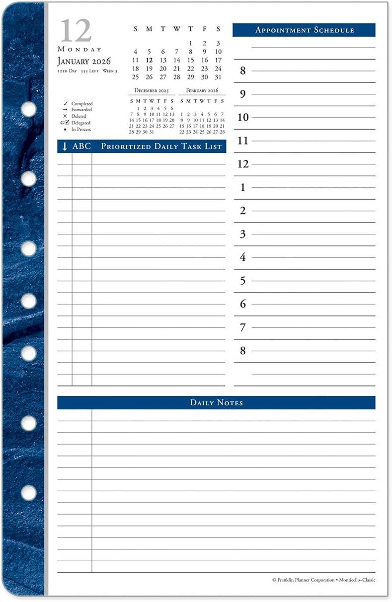 image:imageFranklinCovey Monticello Planner Refill One Page Per Day RingBound Compact Jan 2026 Dec 2026Jan 2026 Dec 2026