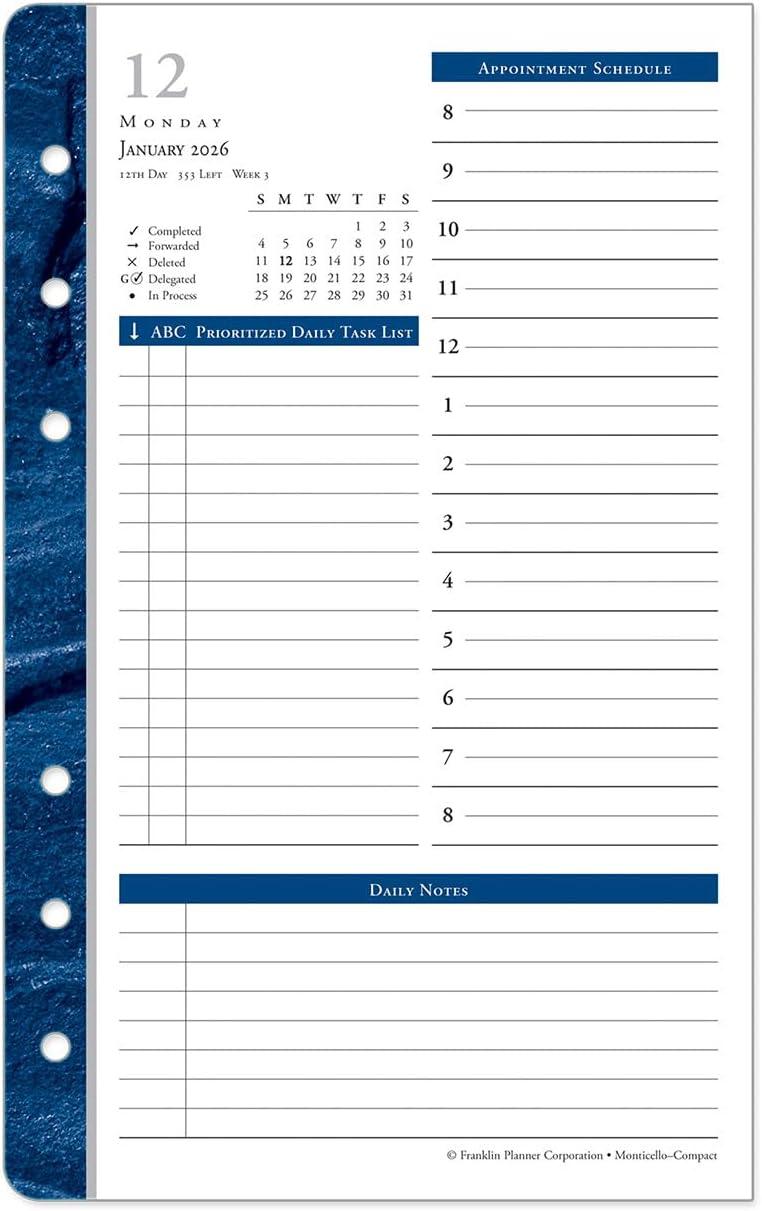 image:imageFranklinCovey Monticello Planner Refill One Page Per Day RingBound Compact Jan 2026 Dec 2026Jan 2026 Dec 2026