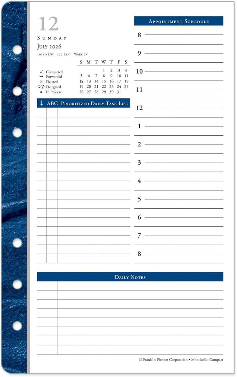 image:imageFranklinCovey Monticello Planner Refill One Page Per Day RingBound Compact Jan 2026 Dec 2026Jul 2026 Jun 2027