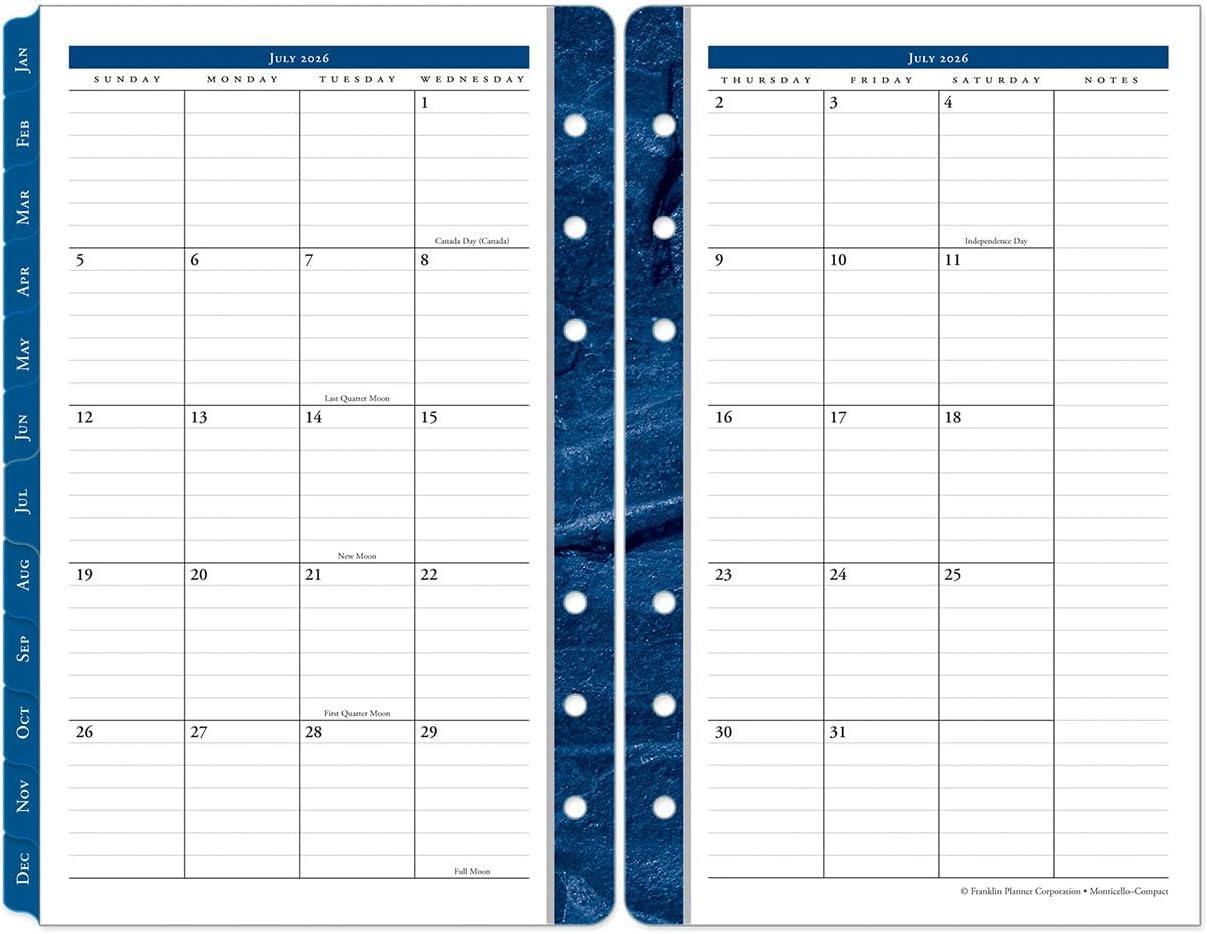image:imageFranklinCovey Monticello Planner Refill One Page Per Day RingBound Compact Jan 2026 Dec 2026Jul 2026 Jun 2027