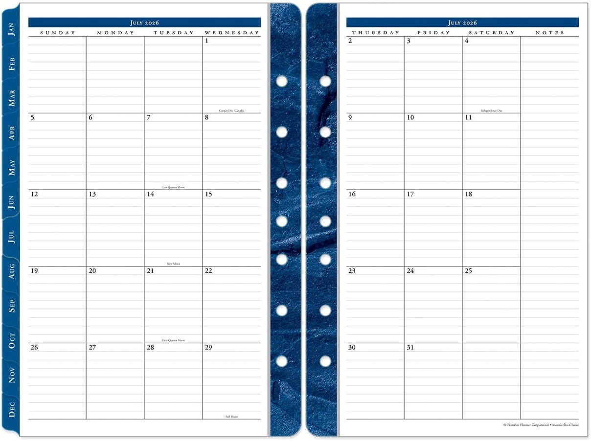 image:imageFranklinCovey Monticello Planner Refill One Page Per Day RingBound Compact Jan 2026 Dec 2026Jul 2026 Jun 2027