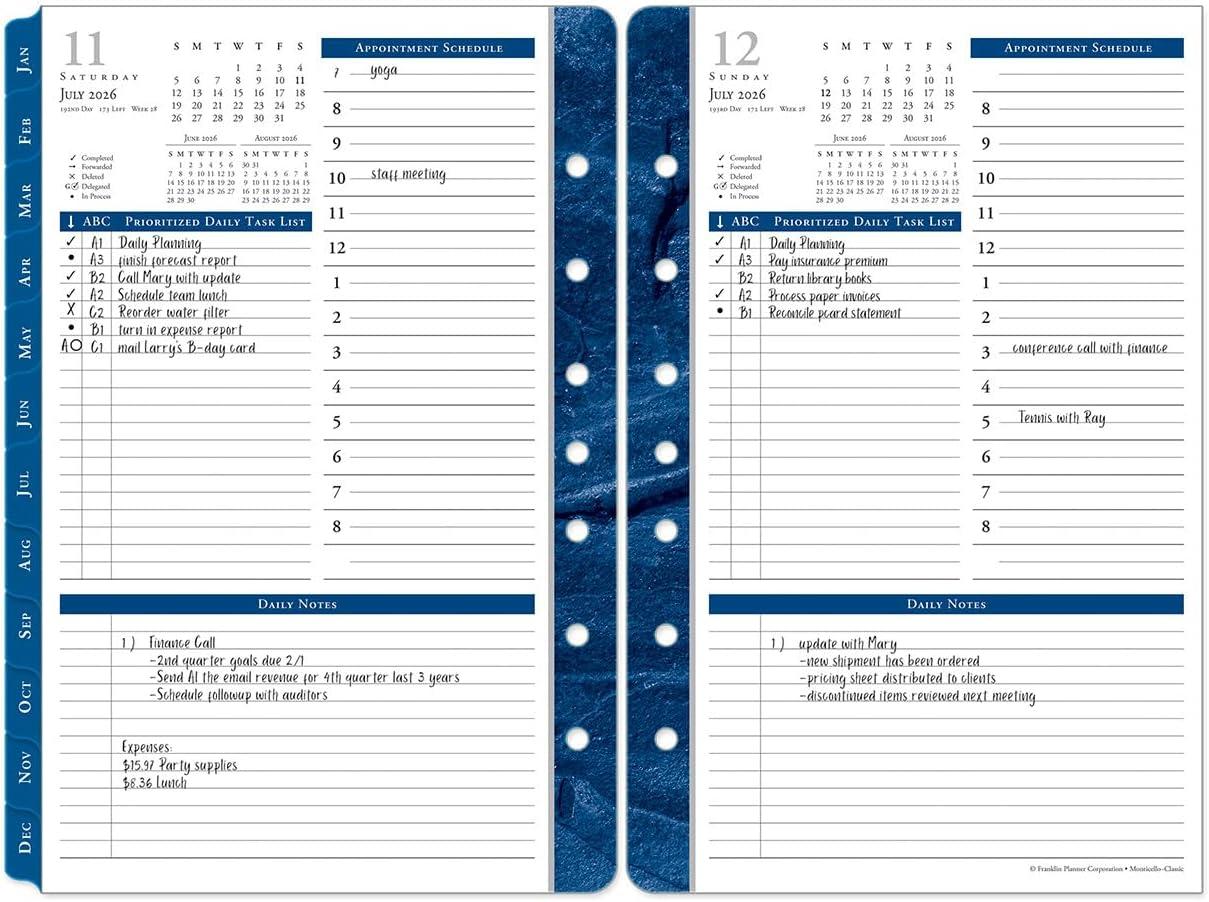 image:imageFranklinCovey Monticello Planner Refill One Page Per Day RingBound Compact Jan 2026 Dec 2026Jul 2026 Jun 2027