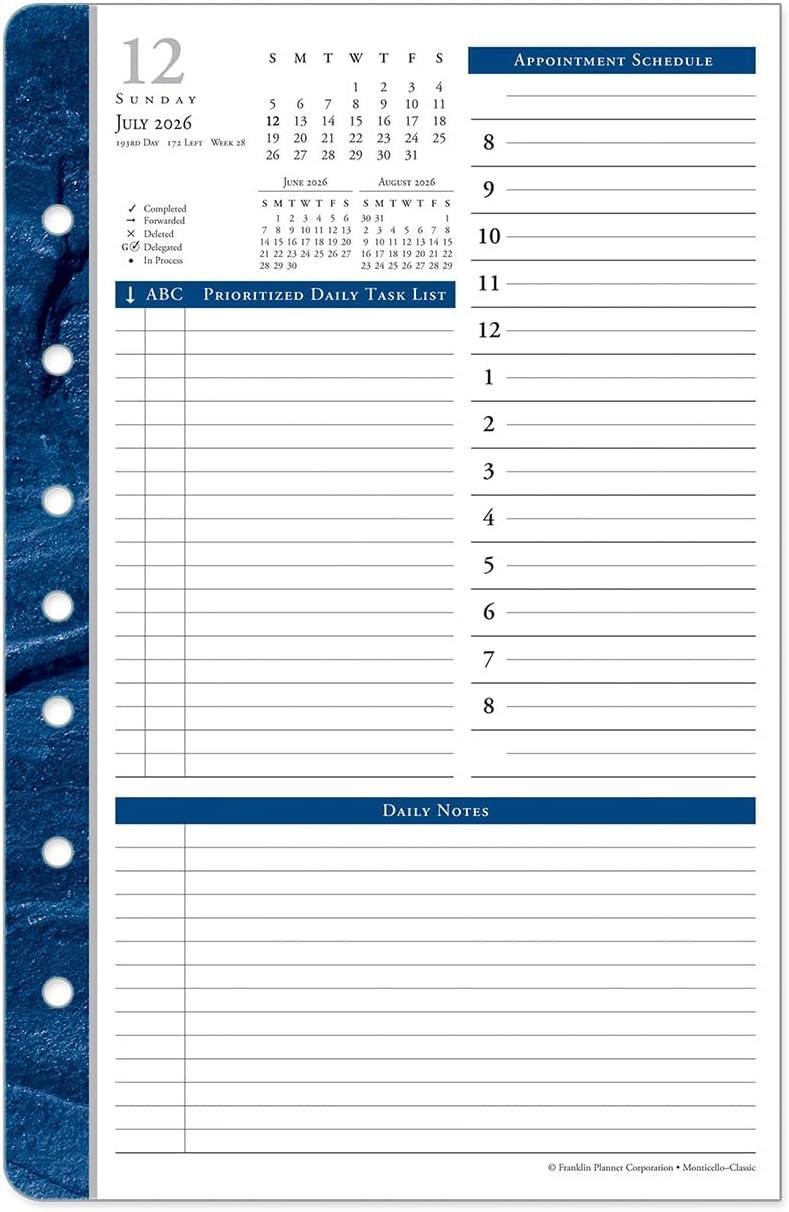 image:imageFranklinCovey Monticello Planner Refill One Page Per Day RingBound Compact Jan 2026 Dec 2026Jul 2026 Jun 2027