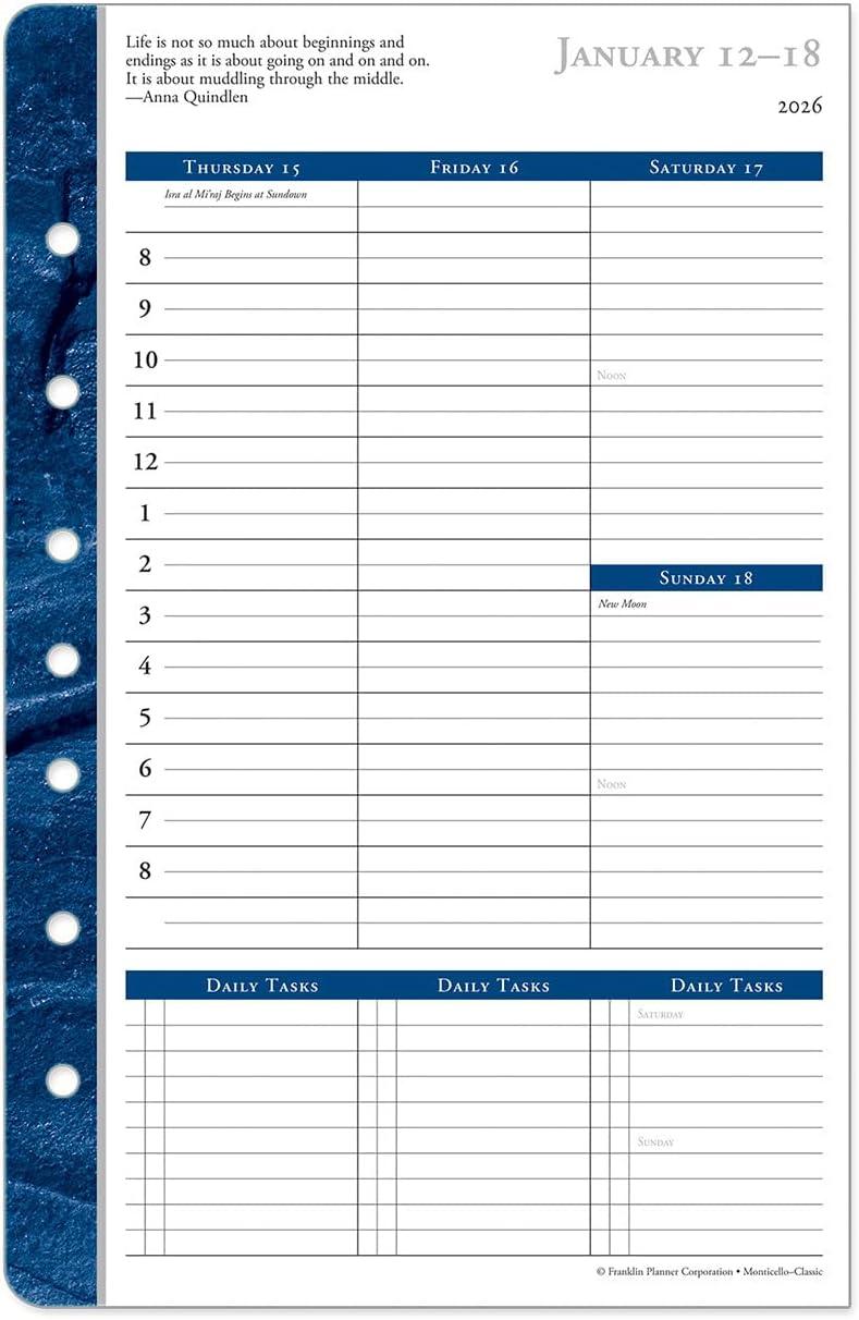 image:imageFranklinCovey Monticello Planner Refill Weekly RingBound Classic Jan 2026 Dec 2026Jan 2026 Dec 2026