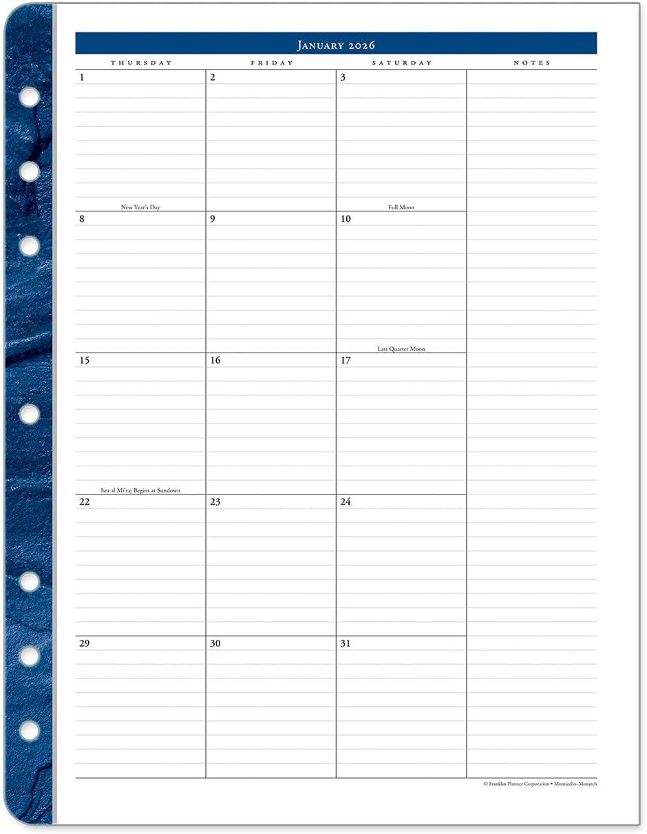 image:imageFranklinCovey Monticello Two Page Monthly Calendar Tabs for RingBound FranklinCovey Planners Compact Jan 2026 Dec 2026Jan 2026 Dec 2026
