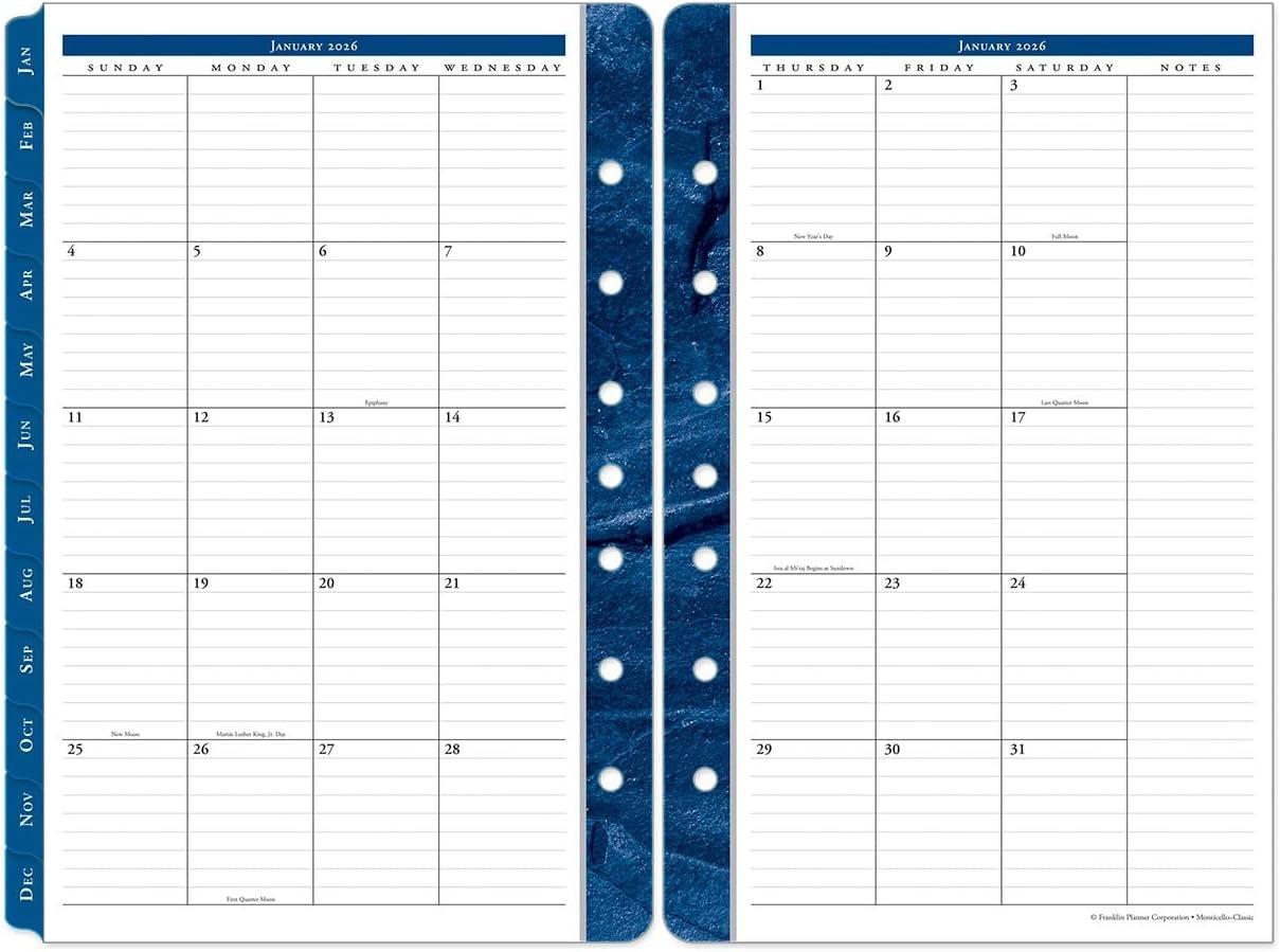 image:imageFranklinCovey Monticello Two Page Monthly Calendar Tabs for RingBound FranklinCovey Planners Compact Jan 2026 Dec 2026Jan 2026 Dec 2026
