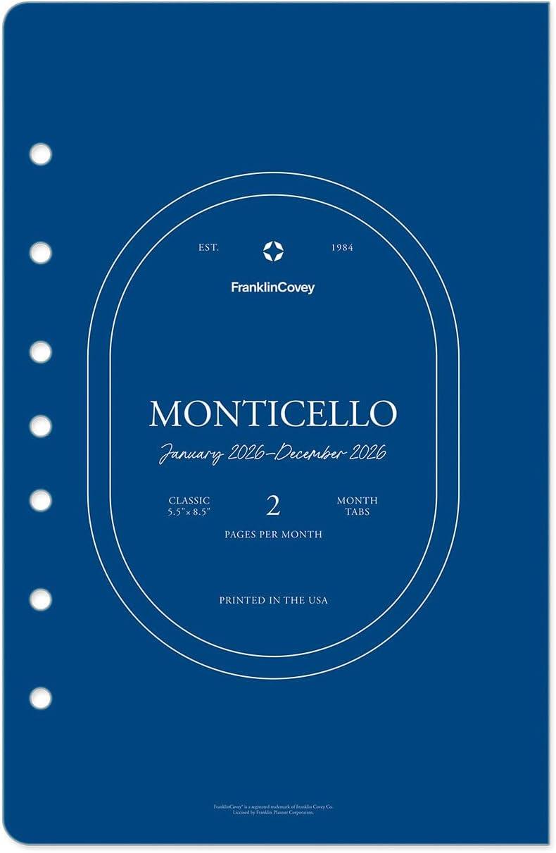 image:imageFranklinCovey Monticello Two Page Monthly Calendar Tabs for RingBound FranklinCovey Planners Compact Jan 2026 Dec 2026Jan 2026 Dec 2026