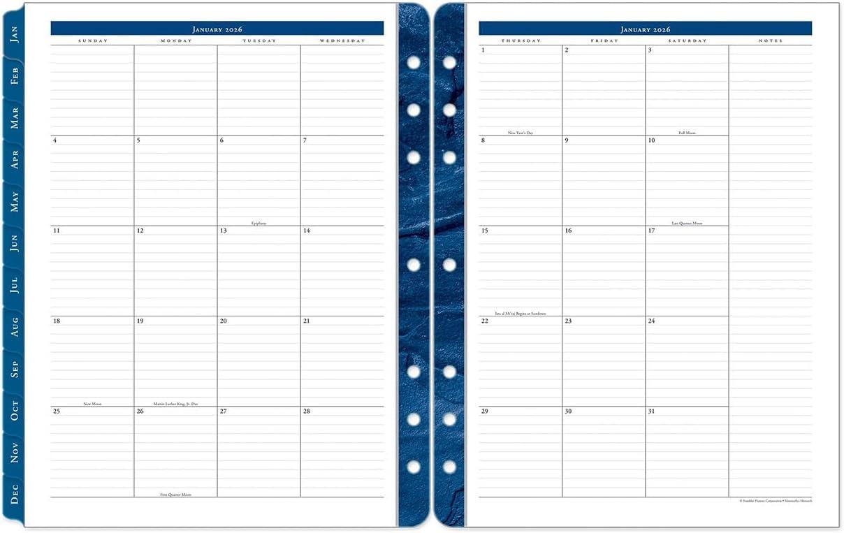 image:imageFranklinCovey Monticello Two Page Monthly Calendar Tabs for RingBound FranklinCovey Planners Compact Jan 2026 Dec 2026Jan 2026 Dec 2026