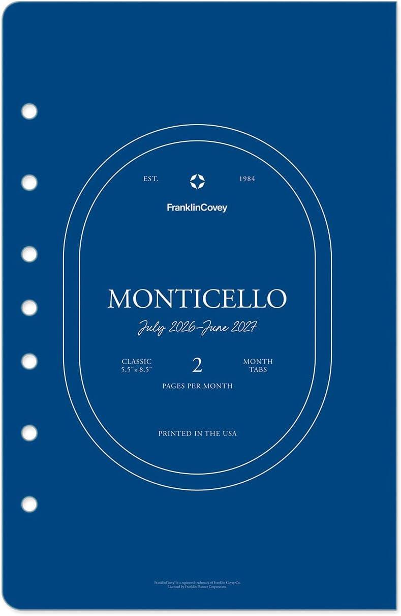 image:imageFranklinCovey Monticello Two Page Monthly Calendar Tabs for RingBound FranklinCovey Planners Compact Jan 2026 Dec 2026Jul 2026 Jun 2027