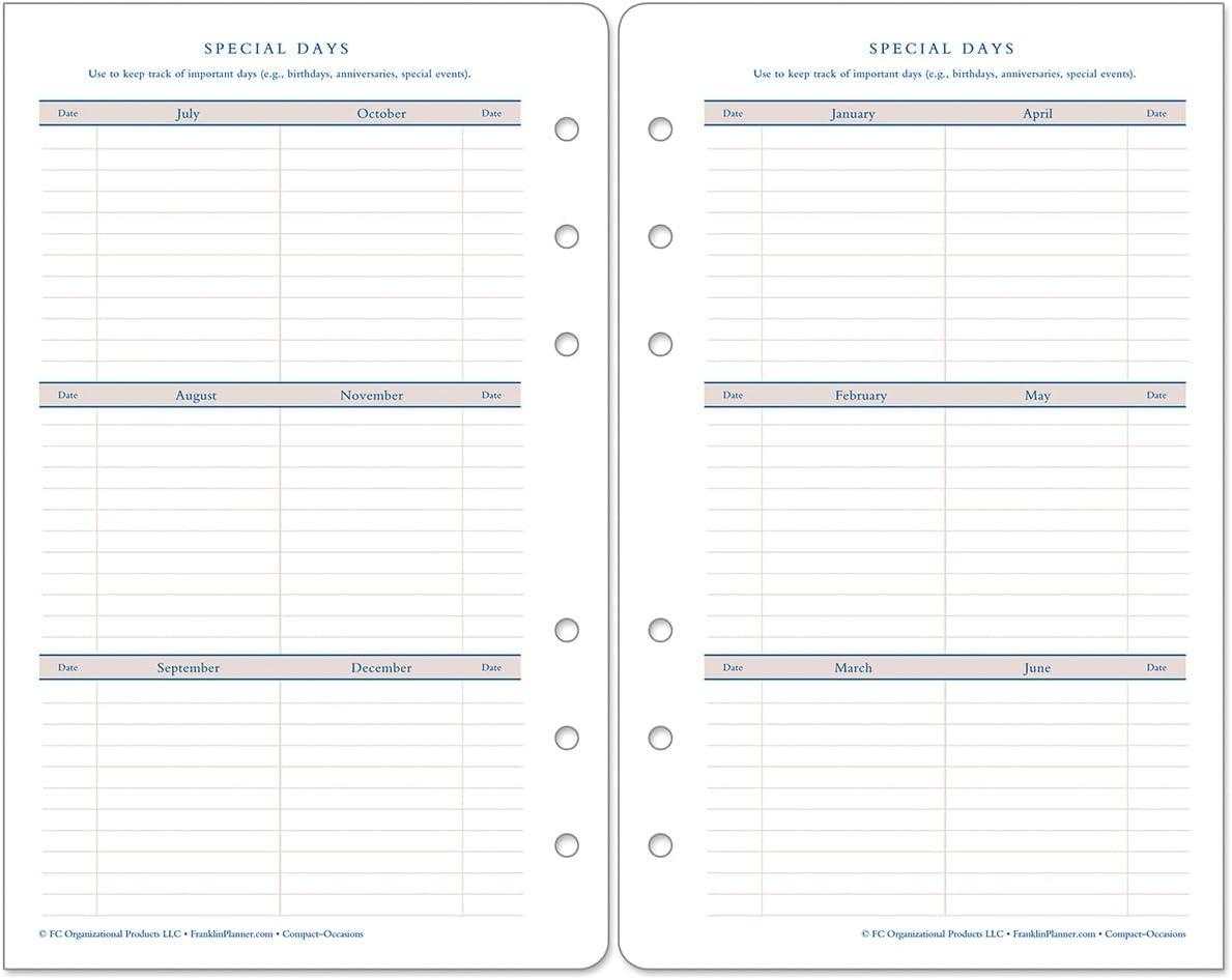 image:imageFranklinCovey Occasions Forms Pack for RingBound FranklinCovey Planners Plan amp Record Special Events Expansion Pages Classic 16 SheetsCompact Size