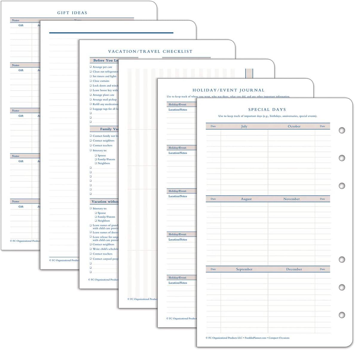 image:imageFranklinCovey Occasions Forms Pack for RingBound FranklinCovey Planners Plan amp Record Special Events Expansion Pages Classic 16 SheetsCompact Size