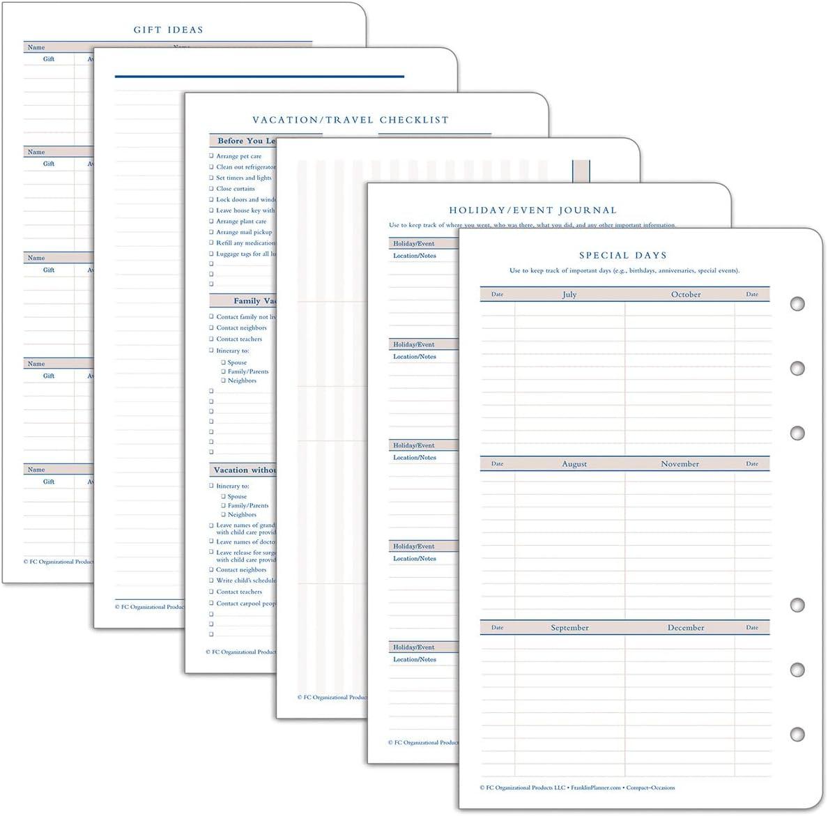 image:imageFranklinCovey Occasions Forms Pack for RingBound FranklinCovey Planners Plan amp Record Special Events Expansion Pages Classic 16 SheetsCompact Size