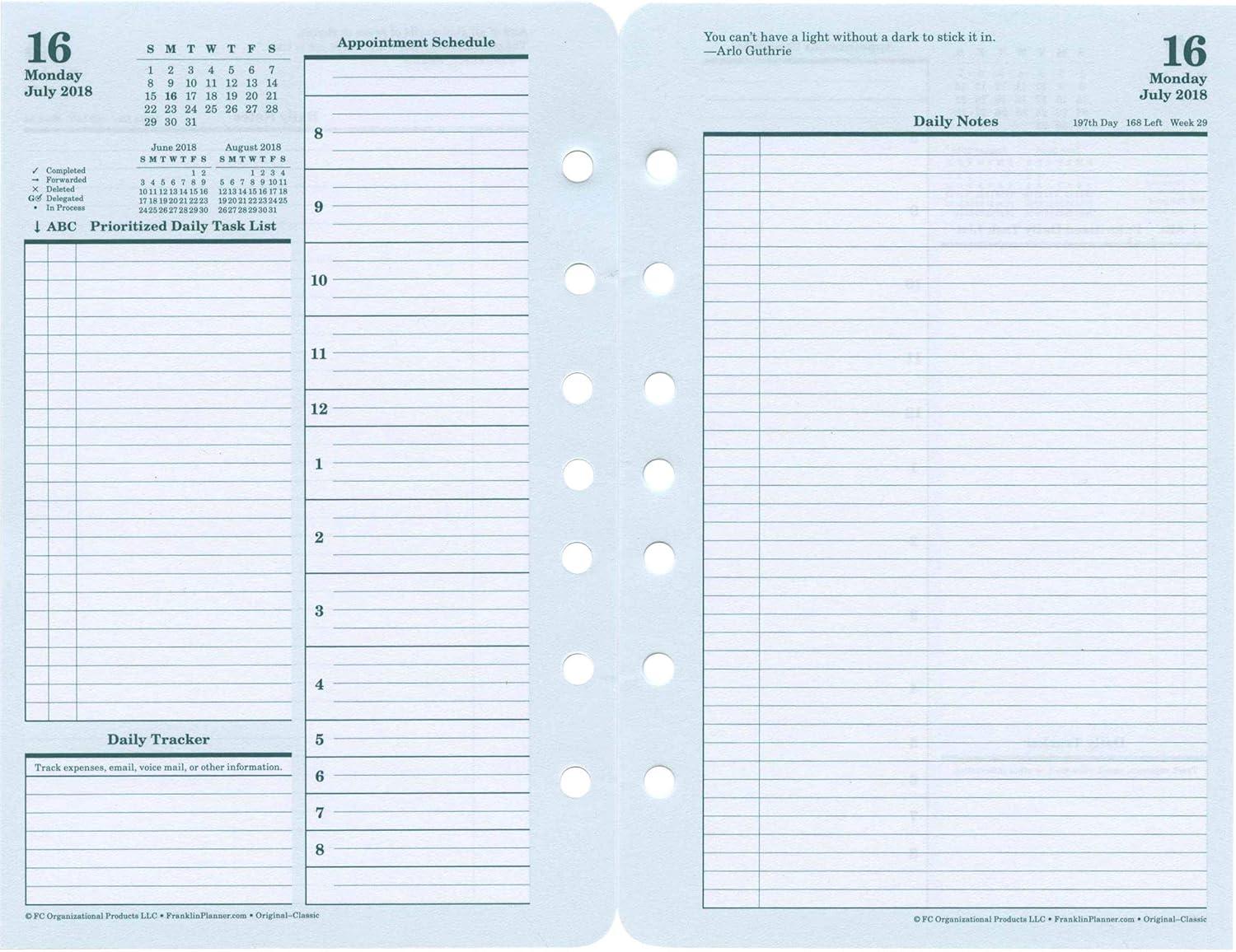 image:imageFranklinCovey Original Planner Refill Two Page Per Day RingBound Pocket Apr 2026 Mar 2027Jan 2018 Dec 2018