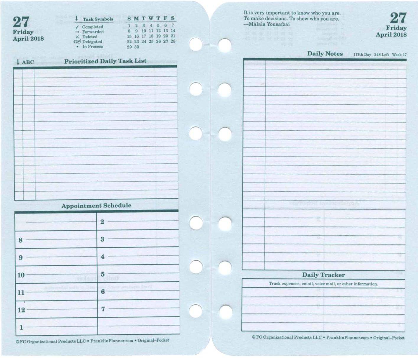 image:imageFranklinCovey Original Planner Refill Two Page Per Day RingBound Pocket Apr 2026 Mar 2027Jan 2018 Dec 2018
