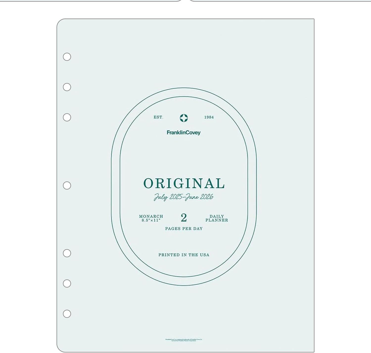image:imageFranklinCovey Original Planner Refill Two Page Per Day RingBound Pocket Apr 2026 Mar 2027Jul 2025 Jun 2026