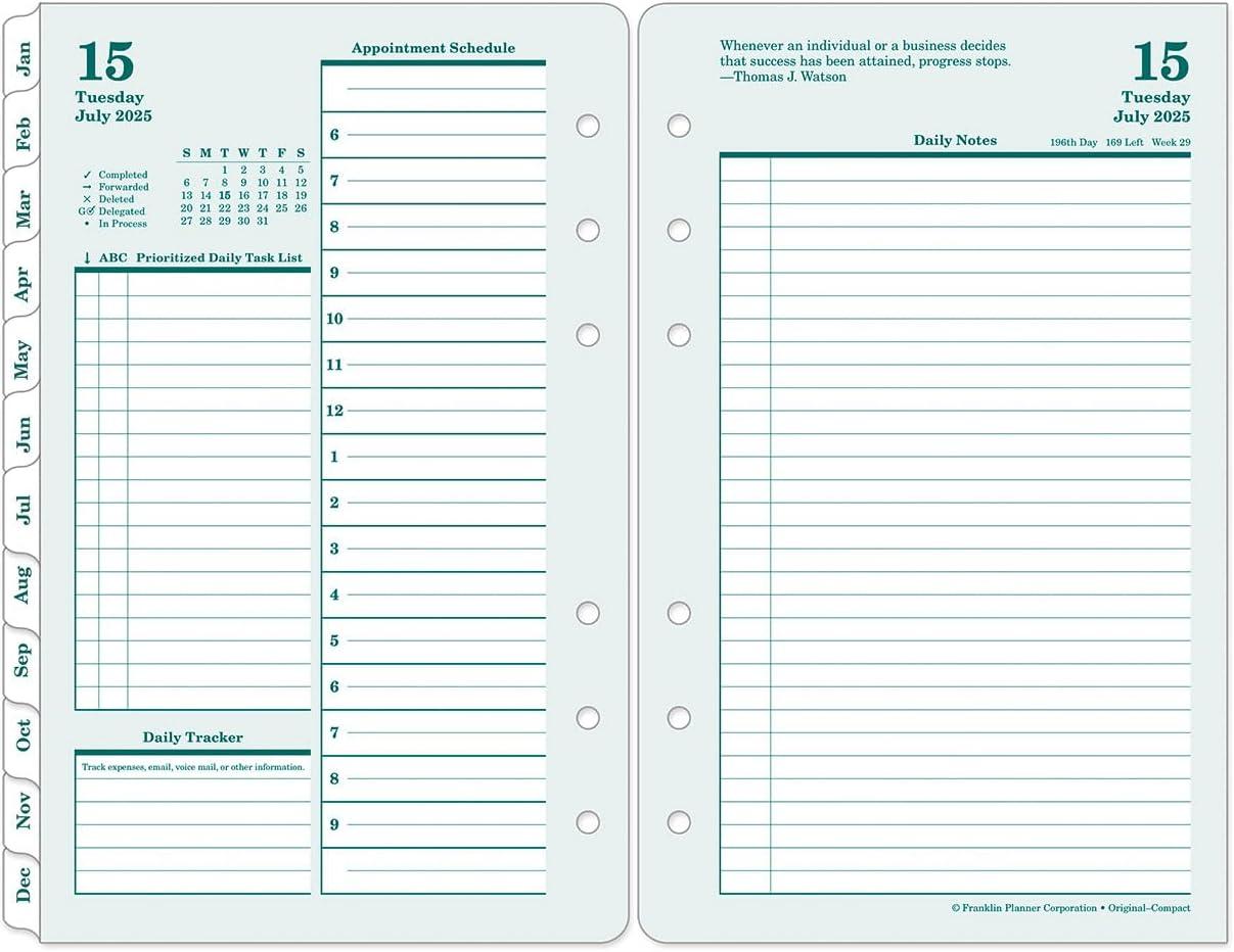 image:imageFranklinCovey Original Planner Refill Two Page Per Day RingBound Pocket Apr 2026 Mar 2027Jul 2025 Jun 2026