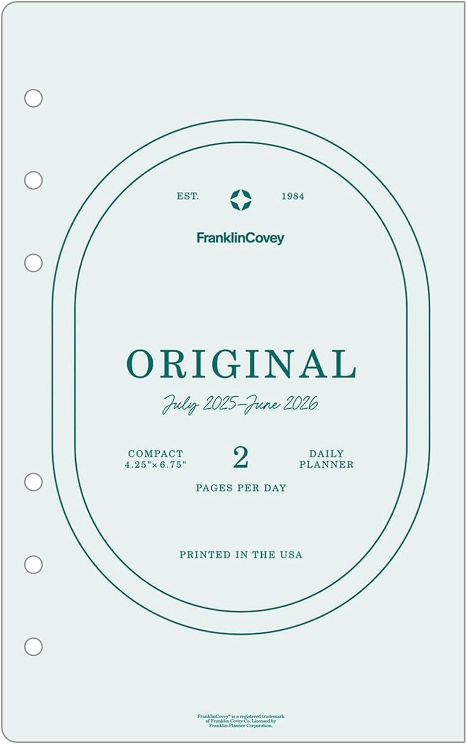 image:imageFranklinCovey Original Planner Refill Two Page Per Day RingBound Pocket Apr 2026 Mar 2027Jul 2025 Jun 2026