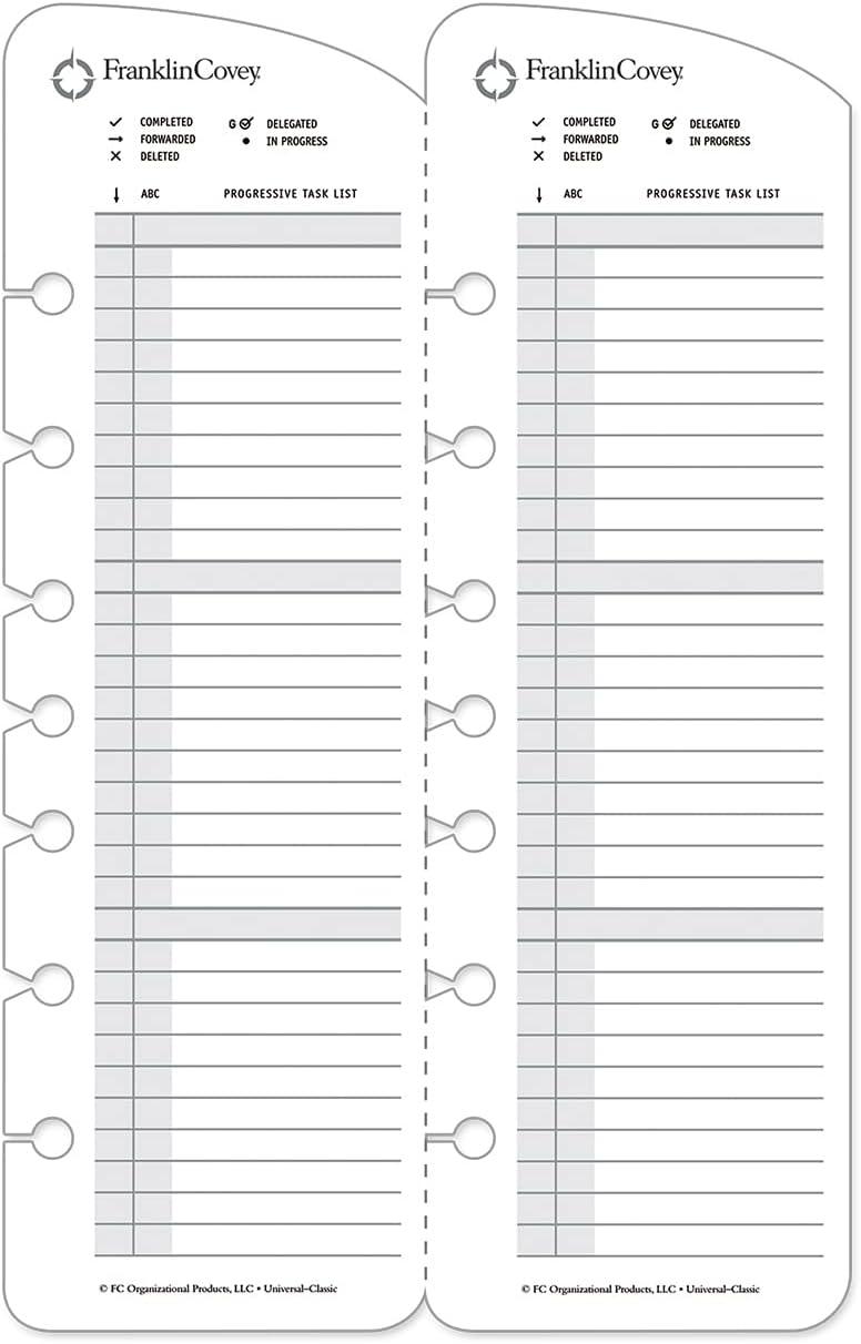 image:imageFranklinCovey Progressive Task List for RingBound FranklinCovey Planners Easily Removable to Move Repeating Tasks to New Days Classic 26 CardsClassic Size