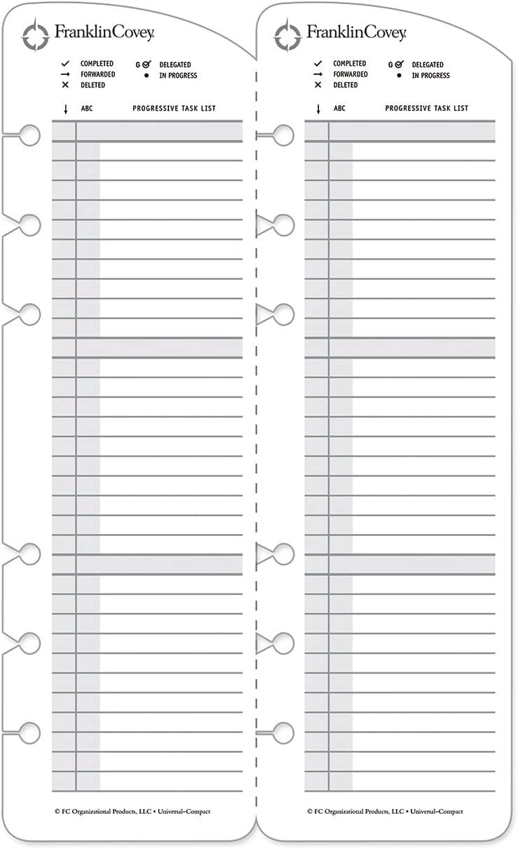 image:imageFranklinCovey Progressive Task List for RingBound FranklinCovey Planners Easily Removable to Move Repeating Tasks to New Days Classic 26 CardsCompact Size