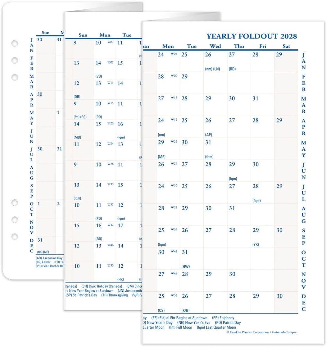 image:imageFranklinCovey Yearly Foldout Calendar for RingBound FranklinCovey Planners Comprehensive Planning Guide Horizontal and Vertical Format Options Compact Jan 2026 Dec 2026Jan 2028 Dec 2028