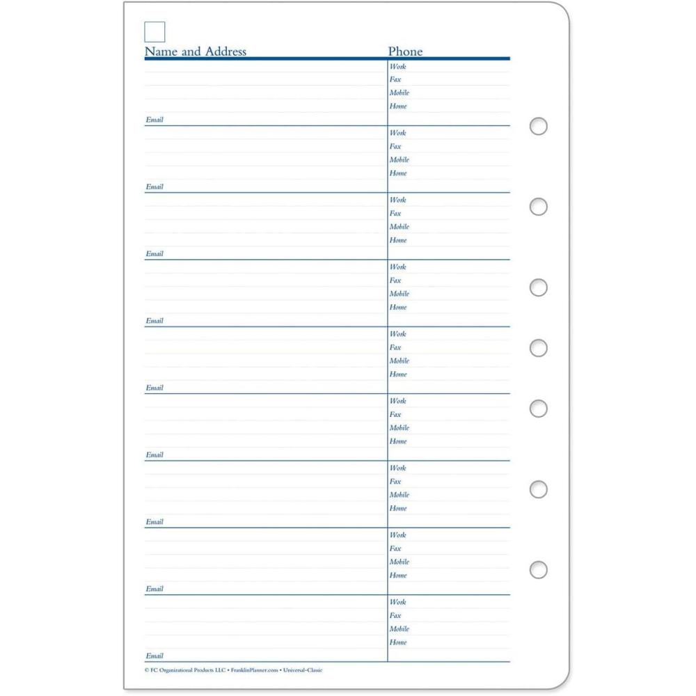 image:imageFranklinCovey AddressPhone Pages Expansion for Planners PocketClassic Size