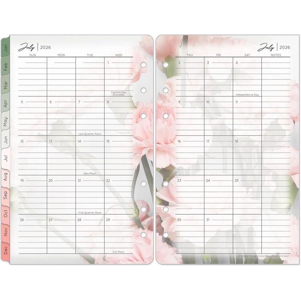 image:imageFranklinCovey Blooms Two Page Monthly Calendar Tabs for RingBound FranklinCovey Planners Monarch Jan 2026 Dec 2026Jul 2026 Jun 2027