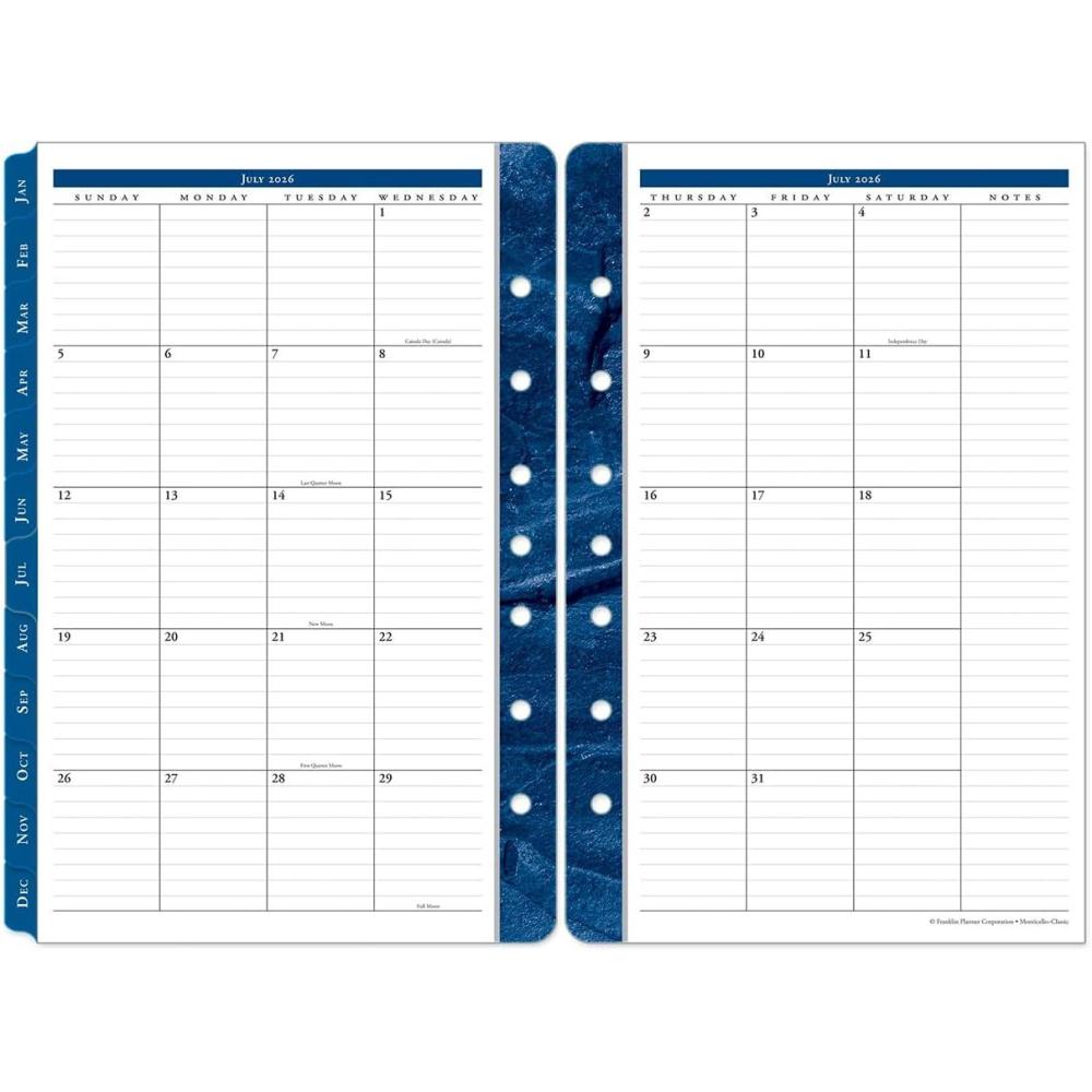 image:imageFranklinCovey Monticello Two Page Monthly Calendar Tabs for RingBound FranklinCovey Planners Compact Jan 2026 Dec 2026Jul 2026 Jun 2027