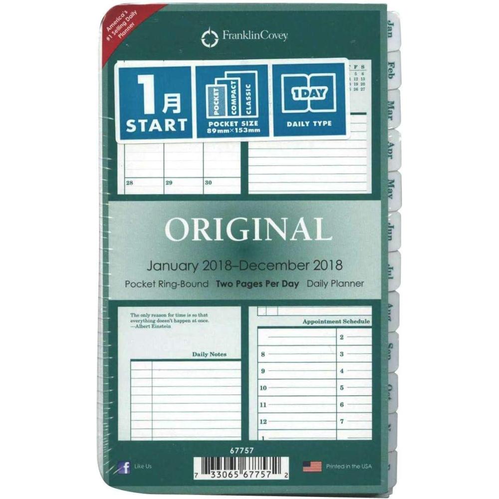 image:imageFranklinCovey Original Planner Refill Two Page Per Day RingBound Pocket Apr 2026 Mar 2027Jan 2018 Dec 2018