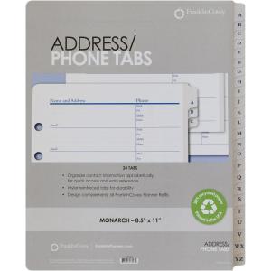 image:imageFranklinCovey  AddressPhone Tabs for RingBound FranklinCovey Planners  Record Emails Phone Numbers and Addresses Classic 24 TabsMonarch Size